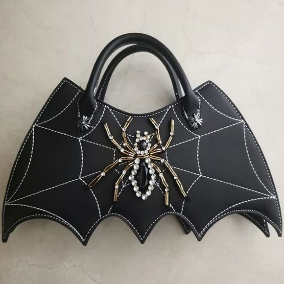 Spider Rhinestones Leather Shoulder Bag Handbag | Halloween Cosplay Gothic Style - Picture 6 of 6